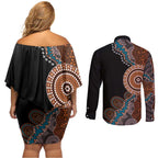 50 Years Of NAIDOC Couples Matching Off Shoulder Short Dress and Long Sleeve Button Shirt Strong and Proud Aboriginal Dot Painting No1
