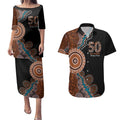 50 Years Of NAIDOC Couples Matching Puletasi and Hawaiian Shirt Strong and Proud Aboriginal Dot Painting No1