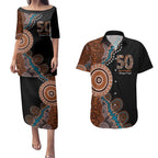 50 Years Of NAIDOC Couples Matching Puletasi and Hawaiian Shirt Strong and Proud Aboriginal Dot Painting No1