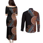 50 Years Of NAIDOC Couples Matching Puletasi and Long Sleeve Button Shirt Strong and Proud Aboriginal Dot Painting No1