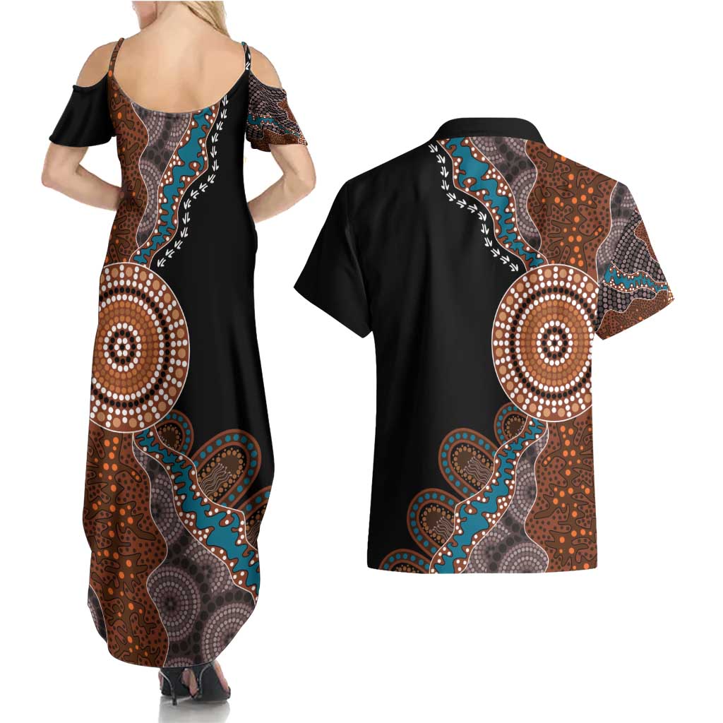 50 Years Of NAIDOC Couples Matching Summer Maxi Dress and Hawaiian Shirt Strong and Proud Aboriginal Dot Painting No1