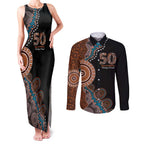 50 Years Of NAIDOC Couples Matching Tank Maxi Dress and Long Sleeve Button Shirt Strong and Proud Aboriginal Dot Painting No1