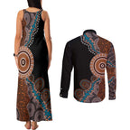50 Years Of NAIDOC Couples Matching Tank Maxi Dress and Long Sleeve Button Shirt Strong and Proud Aboriginal Dot Painting No1