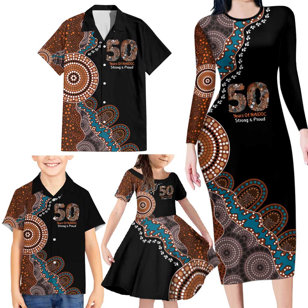 50 Years Of NAIDOC Family Matching Long Sleeve Bodycon Dress and Hawaiian Shirt Strong and Proud Aboriginal Dot Painting No1