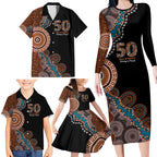 50 Years Of NAIDOC Family Matching Long Sleeve Bodycon Dress and Hawaiian Shirt Strong and Proud Aboriginal Dot Painting No1
