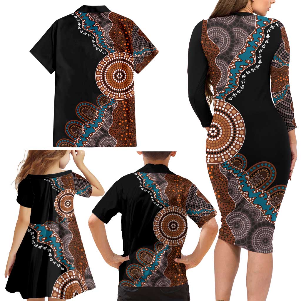 50 Years Of NAIDOC Family Matching Long Sleeve Bodycon Dress and Hawaiian Shirt Strong and Proud Aboriginal Dot Painting No1