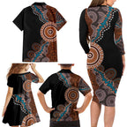 50 Years Of NAIDOC Family Matching Long Sleeve Bodycon Dress and Hawaiian Shirt Strong and Proud Aboriginal Dot Painting No1