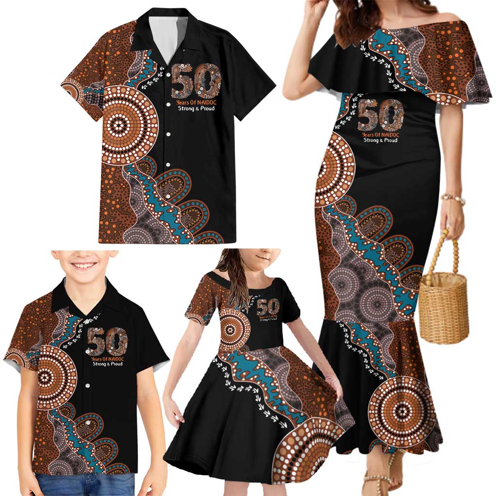 50 Years Of NAIDOC Family Matching Mermaid Dress and Hawaiian Shirt Strong and Proud Aboriginal Dot Painting No1