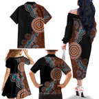 50 Years Of NAIDOC Family Matching Off The Shoulder Long Sleeve Dress and Hawaiian Shirt Strong and Proud Aboriginal Dot Painting No1