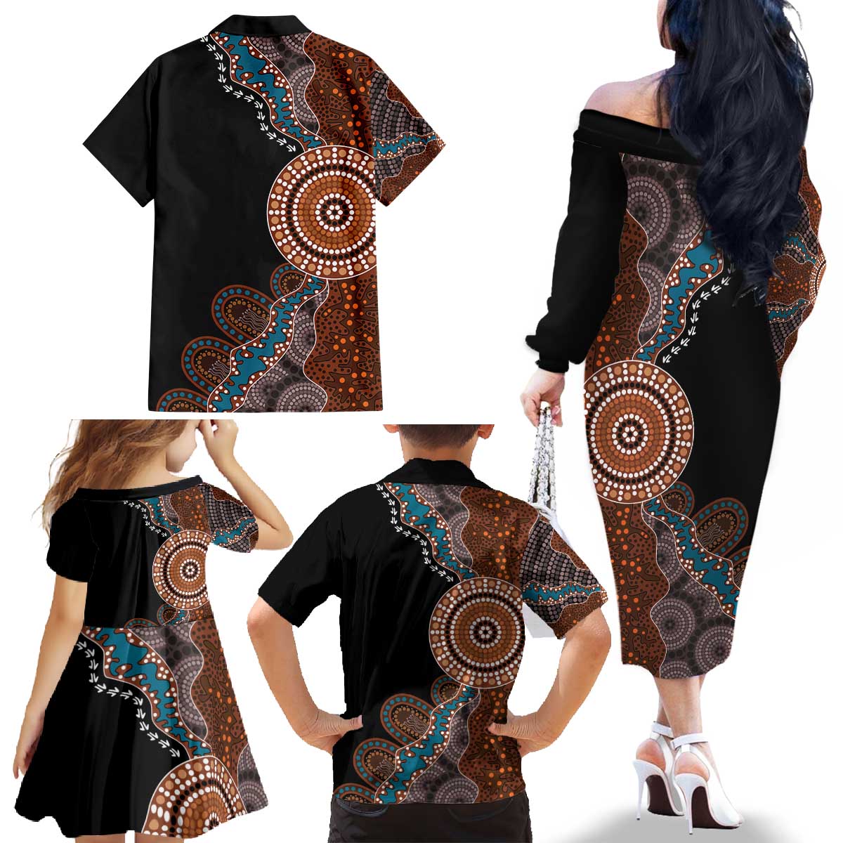 50 Years Of NAIDOC Family Matching Off The Shoulder Long Sleeve Dress and Hawaiian Shirt Strong and Proud Aboriginal Dot Painting No1
