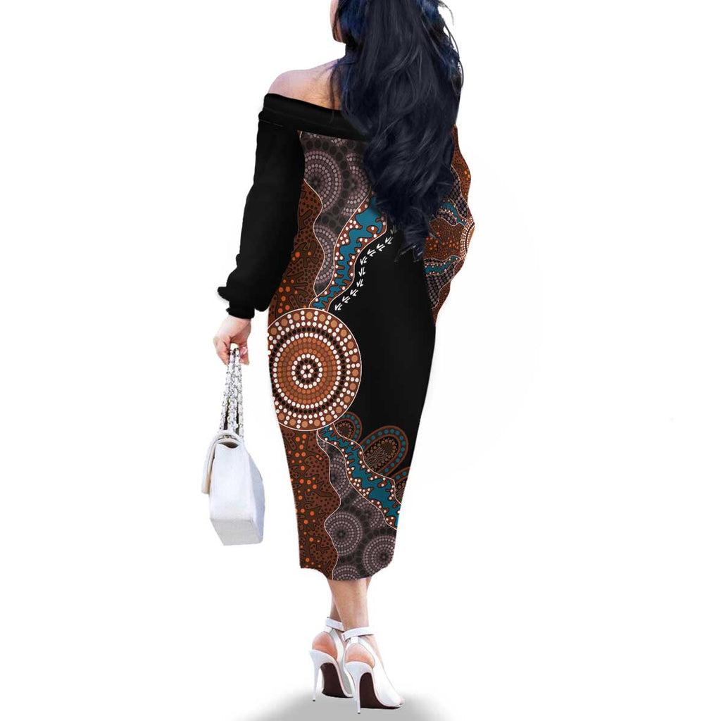 50 Years Of NAIDOC Family Matching Off The Shoulder Long Sleeve Dress and Hawaiian Shirt Strong and Proud Aboriginal Dot Painting No1