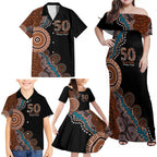 50 Years Of NAIDOC Family Matching Off Shoulder Maxi Dress and Hawaiian Shirt Strong and Proud Aboriginal Dot Painting No1