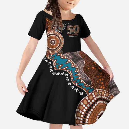 50 Years Of NAIDOC Family Matching Off Shoulder Maxi Dress and Hawaiian Shirt Strong and Proud Aboriginal Dot Painting No1