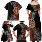 50 Years Of NAIDOC Family Matching Off Shoulder Maxi Dress and Hawaiian Shirt Strong and Proud Aboriginal Dot Painting No1