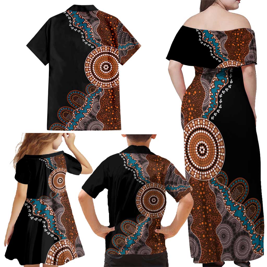 50 Years Of NAIDOC Family Matching Off Shoulder Maxi Dress and Hawaiian Shirt Strong and Proud Aboriginal Dot Painting No1