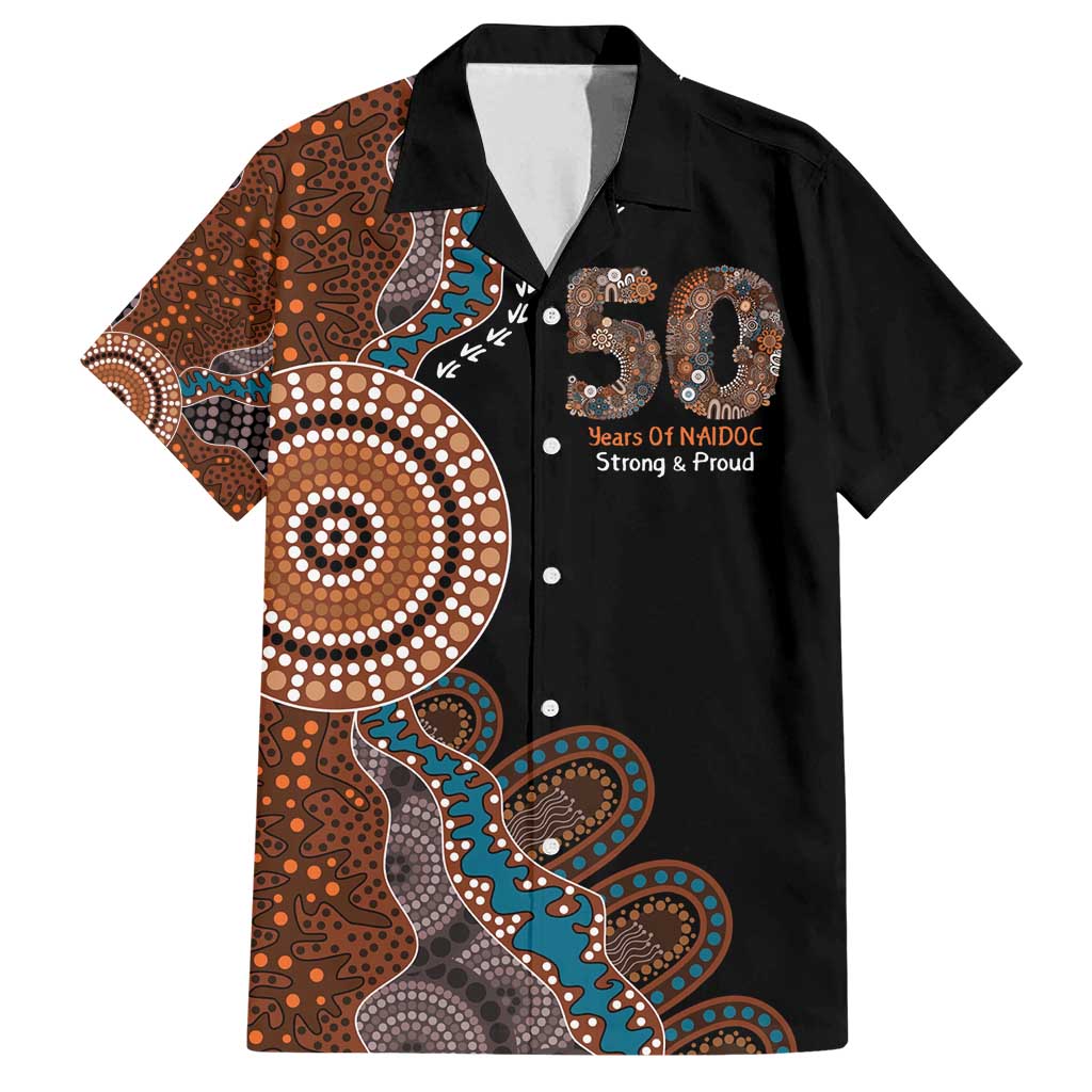 50 Years Of NAIDOC Family Matching Off Shoulder Maxi Dress and Hawaiian Shirt Strong and Proud Aboriginal Dot Painting No1