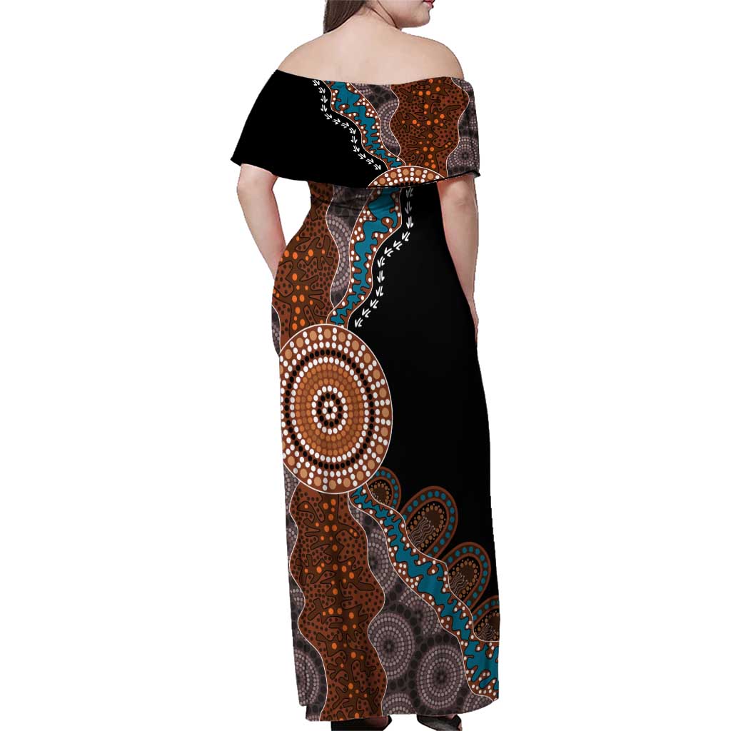 50 Years Of NAIDOC Family Matching Off Shoulder Maxi Dress and Hawaiian Shirt Strong and Proud Aboriginal Dot Painting No1