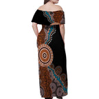 50 Years Of NAIDOC Family Matching Off Shoulder Maxi Dress and Hawaiian Shirt Strong and Proud Aboriginal Dot Painting No1