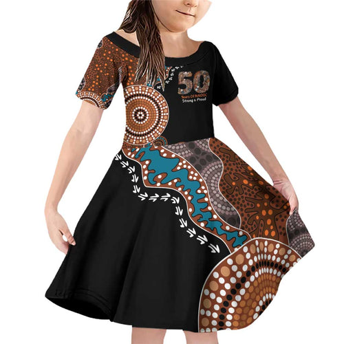 50 Years Of NAIDOC Family Matching Off Shoulder Short Dress and Hawaiian Shirt Strong and Proud Aboriginal Dot Painting No1