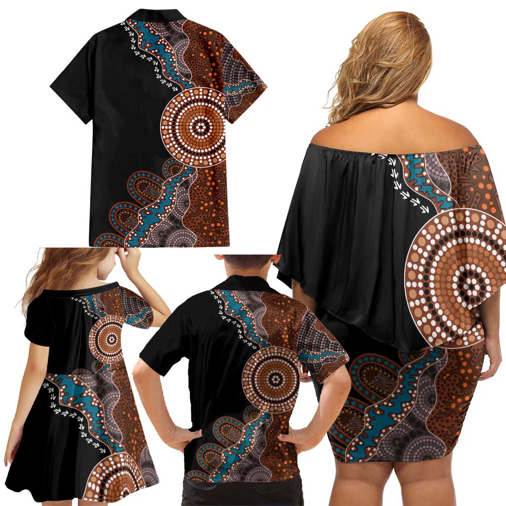 50 Years Of NAIDOC Family Matching Off Shoulder Short Dress and Hawaiian Shirt Strong and Proud Aboriginal Dot Painting No1
