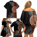 50 Years Of NAIDOC Family Matching Off Shoulder Short Dress and Hawaiian Shirt Strong and Proud Aboriginal Dot Painting No1