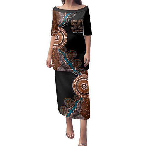 50 Years Of NAIDOC Family Matching Puletasi and Hawaiian Shirt Strong and Proud Aboriginal Dot Painting No1
