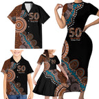 50 Years Of NAIDOC Family Matching Short Sleeve Bodycon Dress and Hawaiian Shirt Strong and Proud Aboriginal Dot Painting No1