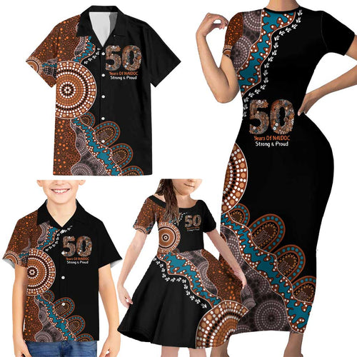 50 Years Of NAIDOC Family Matching Short Sleeve Bodycon Dress and Hawaiian Shirt Strong and Proud Aboriginal Dot Painting No1