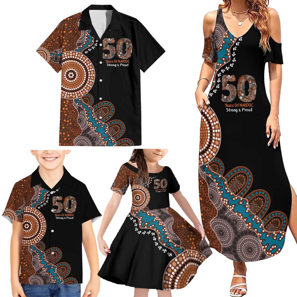 50 Years Of NAIDOC Family Matching Summer Maxi Dress and Hawaiian Shirt Strong and Proud Aboriginal Dot Painting No1