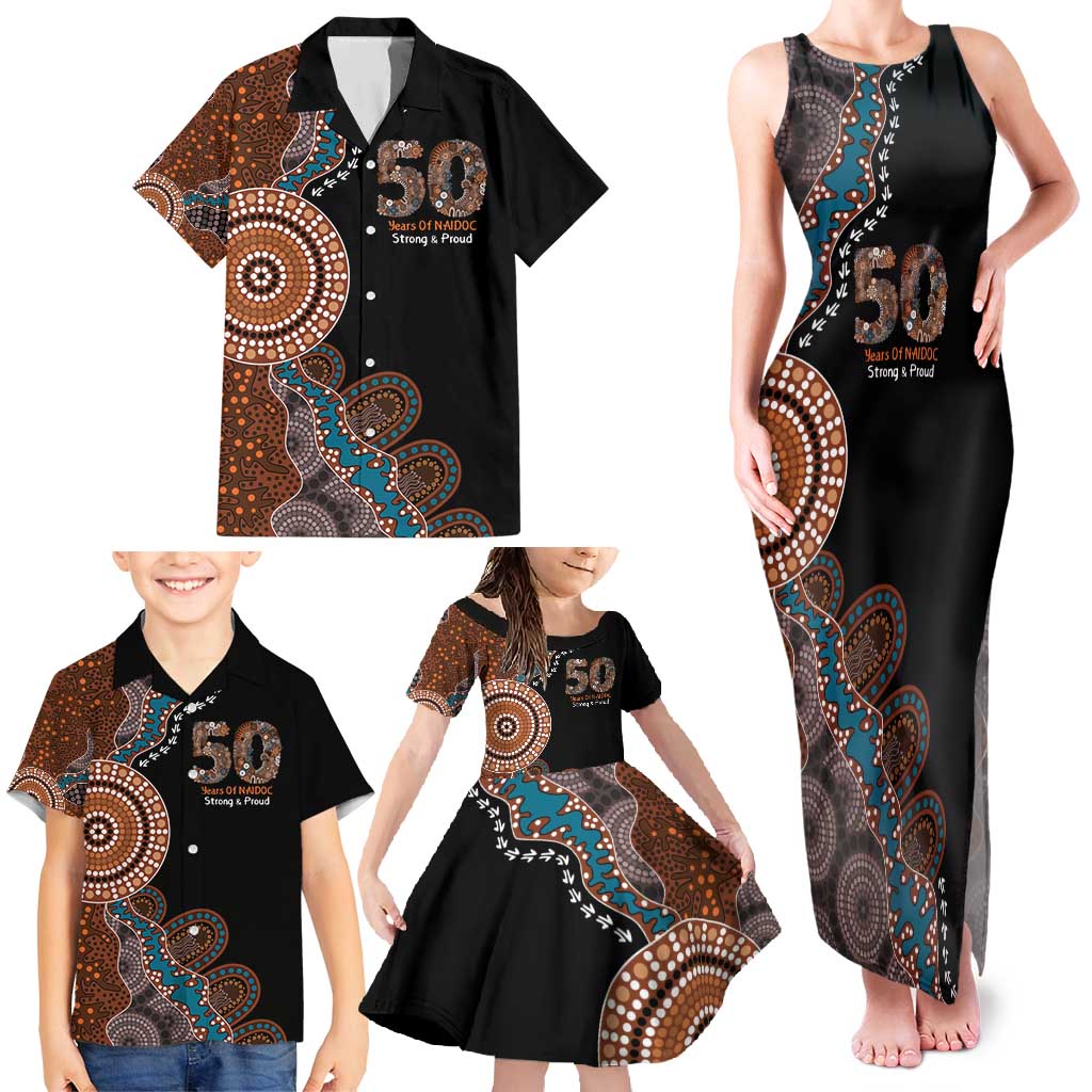 50 Years Of NAIDOC Family Matching Tank Maxi Dress and Hawaiian Shirt Strong and Proud Aboriginal Dot Painting No1