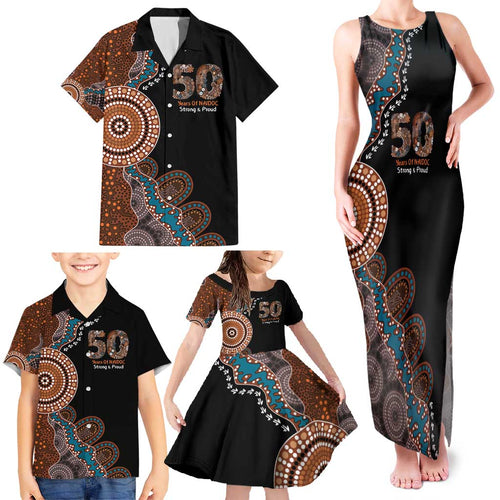 50 Years Of NAIDOC Family Matching Tank Maxi Dress and Hawaiian Shirt Strong and Proud Aboriginal Dot Painting No1