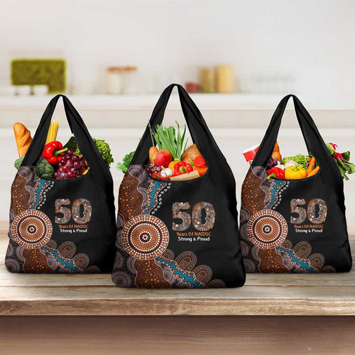 50 Years Of NAIDOC Grocery Bag Strong and Proud Aboriginal Dot Painting No1