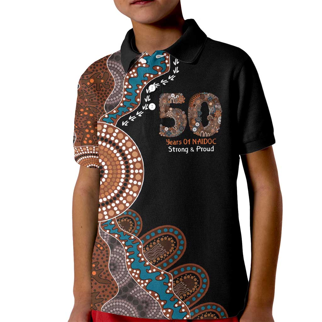 50 Years Of NAIDOC Kid Polo Shirt Strong and Proud Aboriginal Dot Painting No1