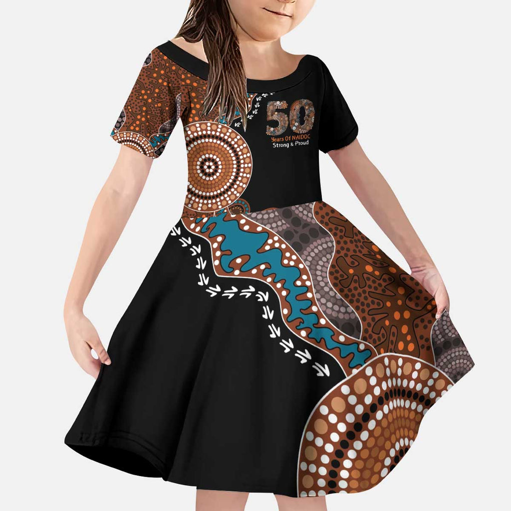 50 Years Of NAIDOC Kid Short Sleeve Dress Strong and Proud Aboriginal Dot Painting No1