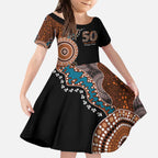 50 Years Of NAIDOC Kid Short Sleeve Dress Strong and Proud Aboriginal Dot Painting No1