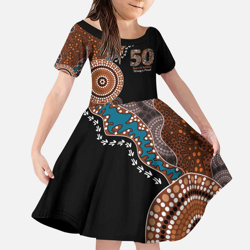 50 Years Of NAIDOC Kid Short Sleeve Dress Strong and Proud Aboriginal Dot Painting No1