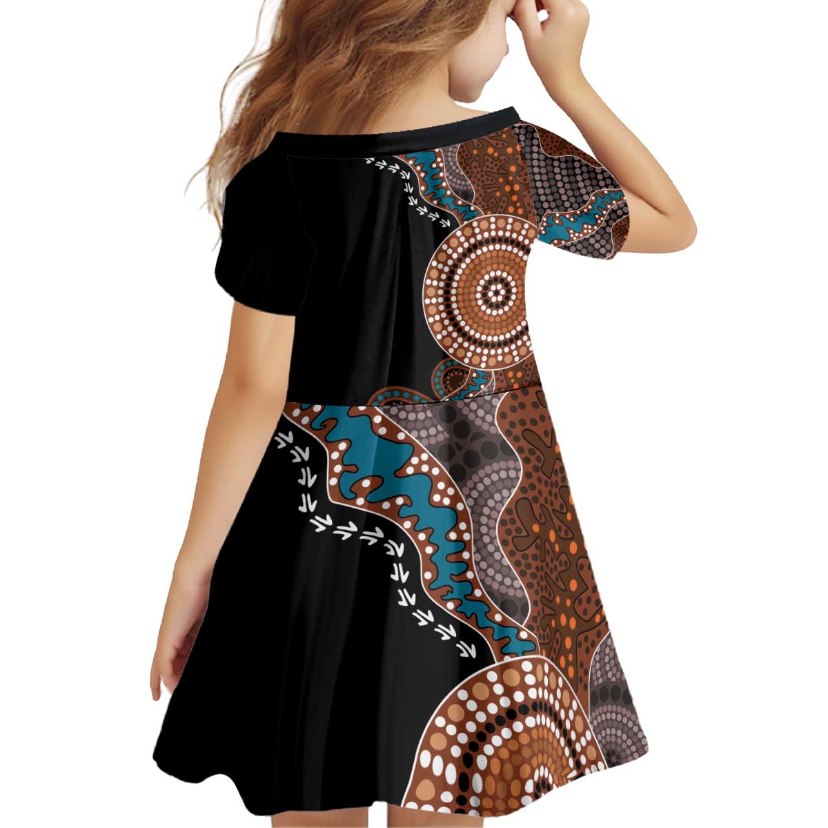 50 Years Of NAIDOC Kid Short Sleeve Dress Strong and Proud Aboriginal Dot Painting No1