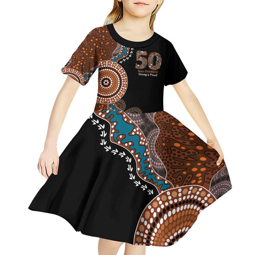 50 Years Of NAIDOC Kid Short Sleeve Dress Strong and Proud Aboriginal Dot Painting No1