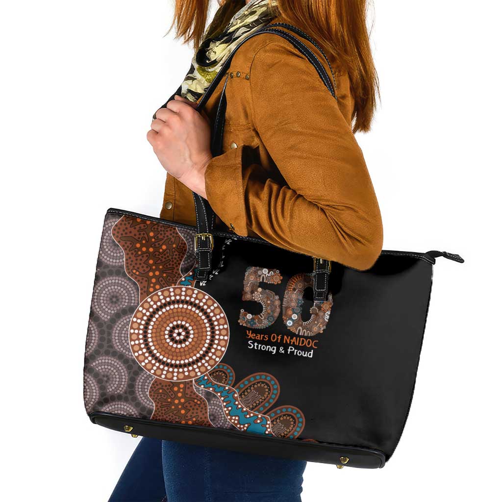 50 Years Of NAIDOC Leather Tote Bag Strong and Proud Aboriginal Dot Painting No1