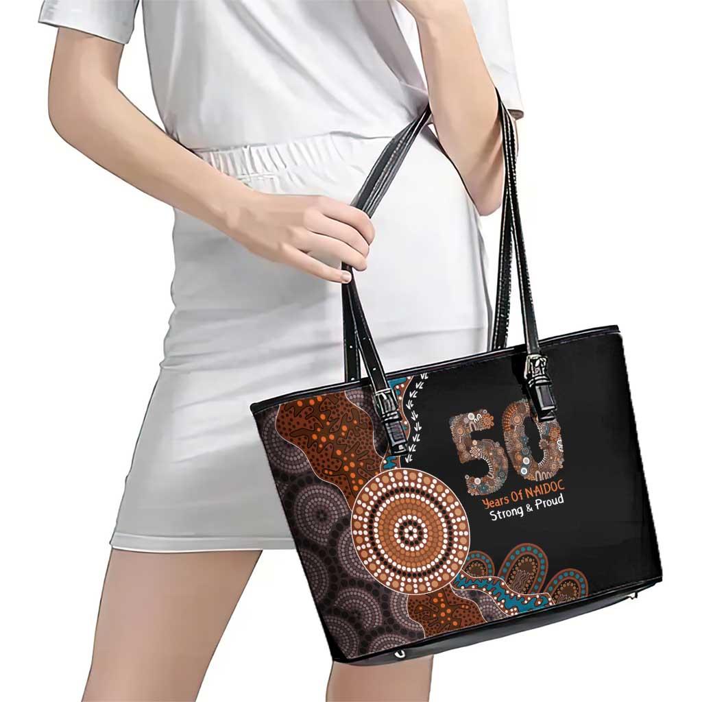 50 Years Of NAIDOC Leather Tote Bag Strong and Proud Aboriginal Dot Painting No1