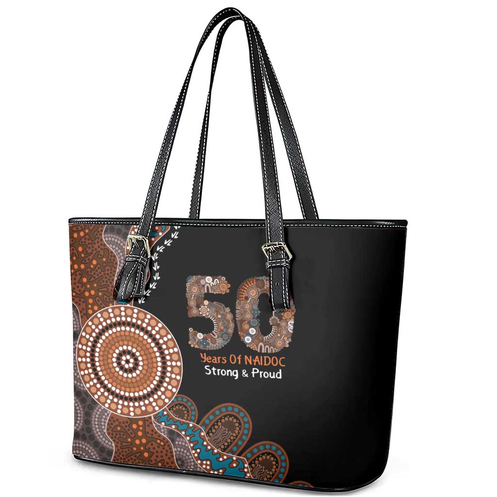 50 Years Of NAIDOC Leather Tote Bag Strong and Proud Aboriginal Dot Painting No1