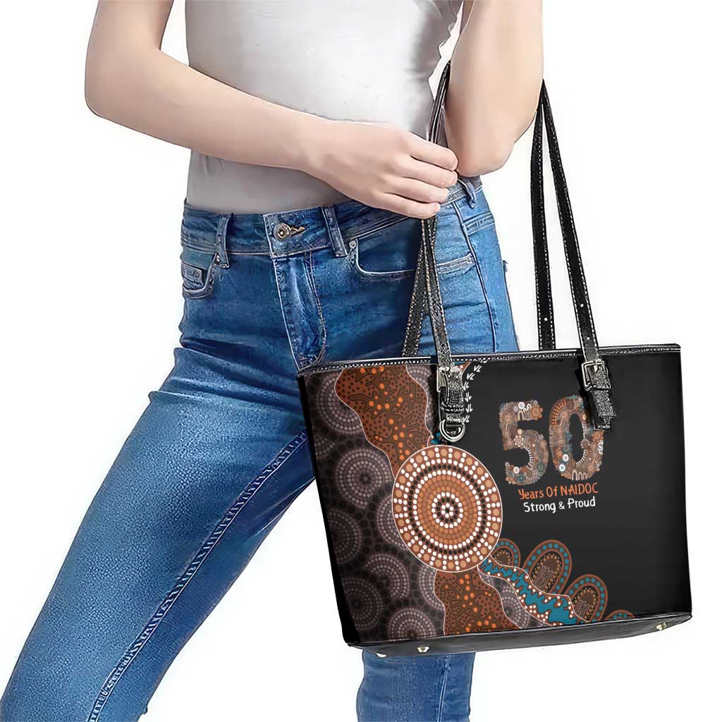 50 Years Of NAIDOC Leather Tote Bag Strong and Proud Aboriginal Dot Painting No1