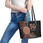 50 Years Of NAIDOC Leather Tote Bag Strong and Proud Aboriginal Dot Painting No1