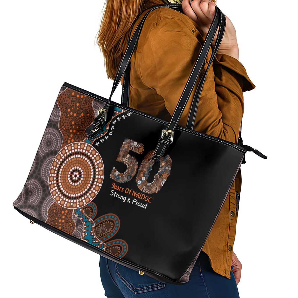 50 Years Of NAIDOC Leather Tote Bag Strong and Proud Aboriginal Dot Painting No1
