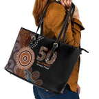 50 Years Of NAIDOC Leather Tote Bag Strong and Proud Aboriginal Dot Painting No1