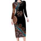 50 Years Of NAIDOC Long Sleeve Bodycon Dress Strong and Proud Aboriginal Dot Painting No1