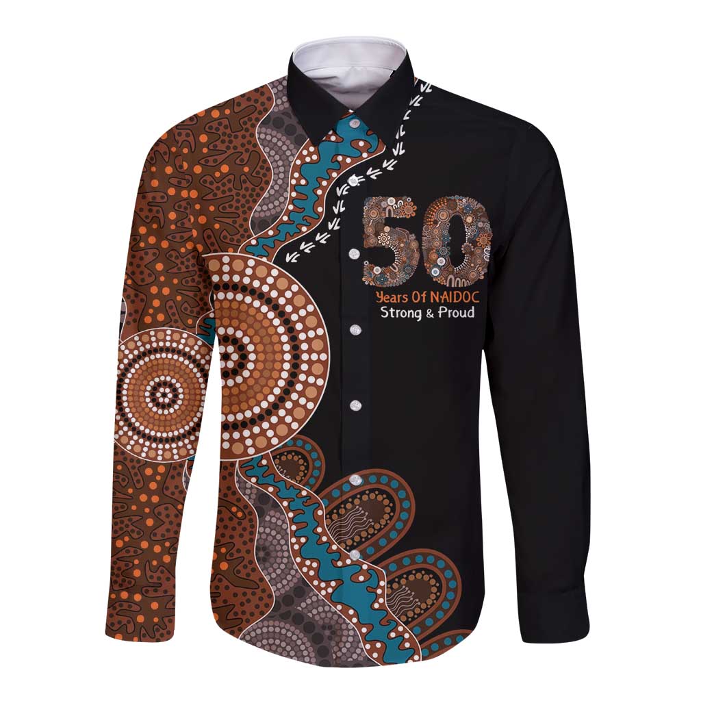 50 Years Of NAIDOC Long Sleeve Button Shirt Strong and Proud Aboriginal Dot Painting No1