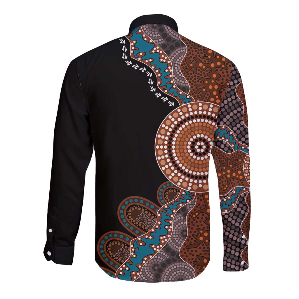 50 Years Of NAIDOC Long Sleeve Button Shirt Strong and Proud Aboriginal Dot Painting No1