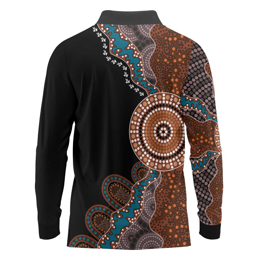 50 Years Of NAIDOC Long Sleeve Polo Shirt Strong and Proud Aboriginal Dot Painting No1