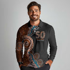 50 Years Of NAIDOC Long Sleeve Polo Shirt Strong and Proud Aboriginal Dot Painting No1